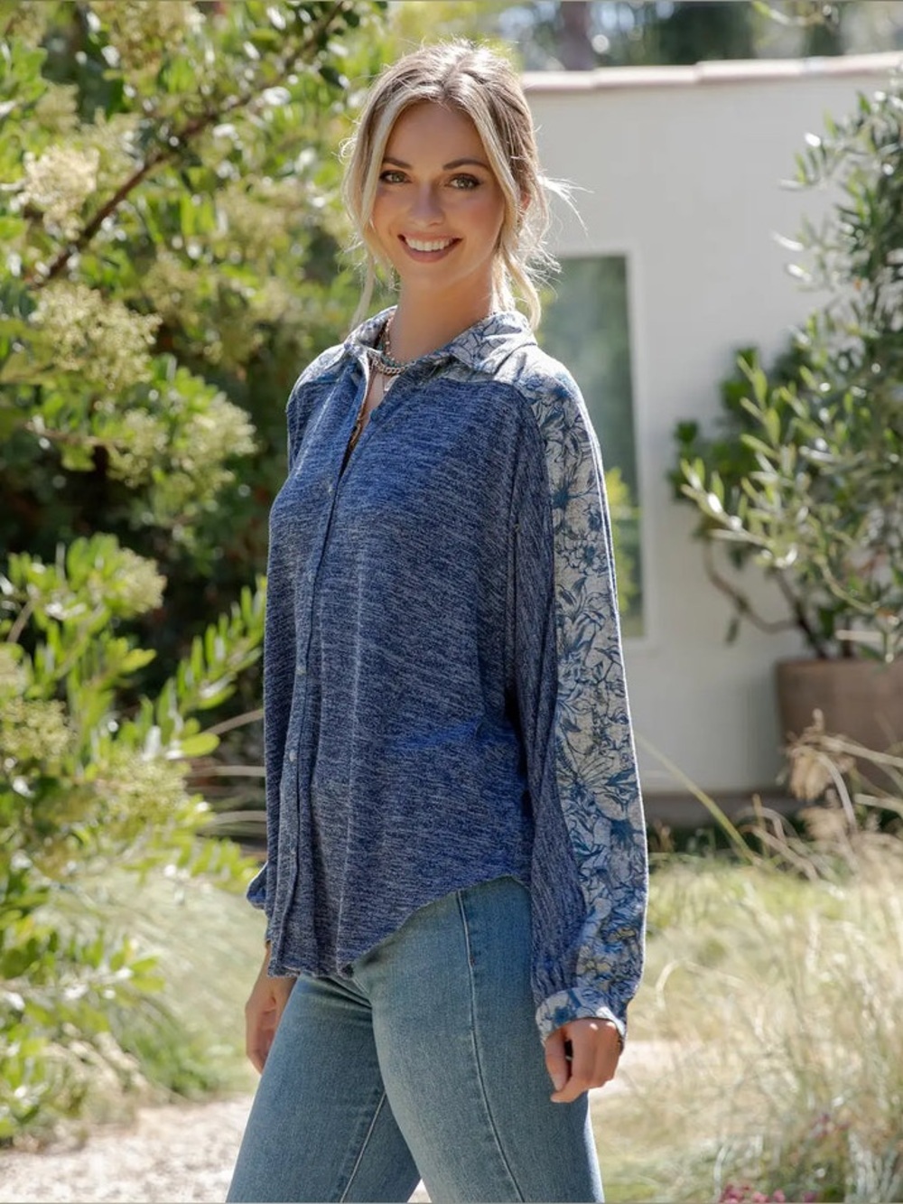Young Threads Western Knit Shirt with Boho Back in Blue NWT